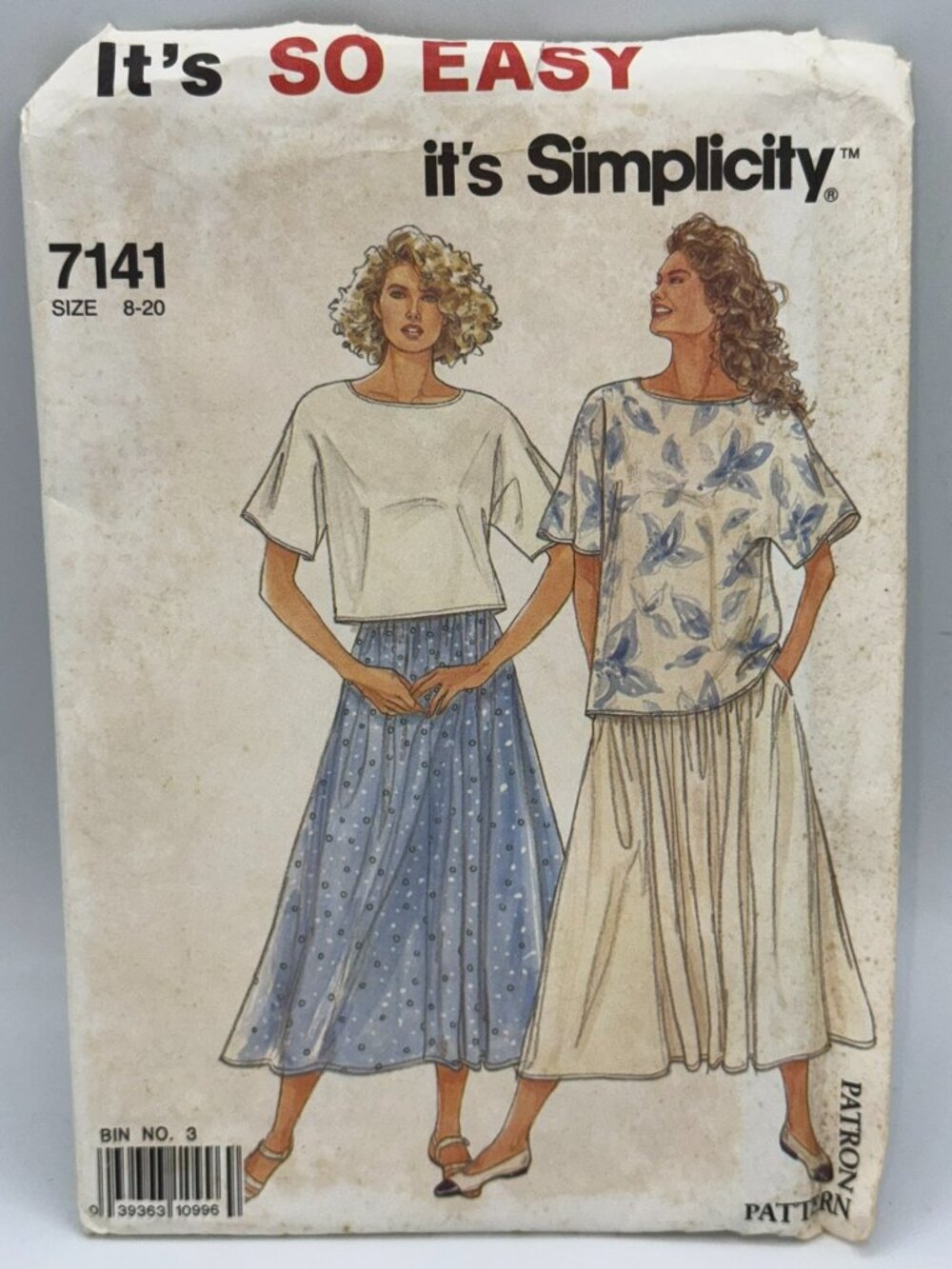 Vintage Simplicity 7141 Sewing Pattern Misses Sizes 8-20 Skirt & Top